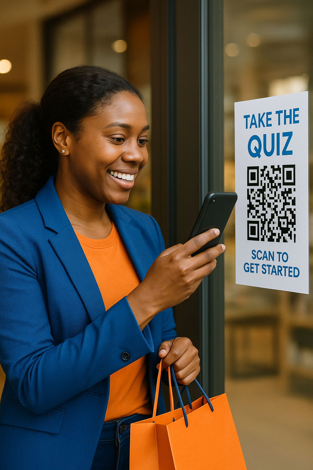 Lady scanning quiz QR code