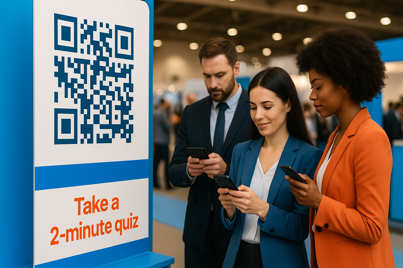 people scanning giant qr code to play a quiz